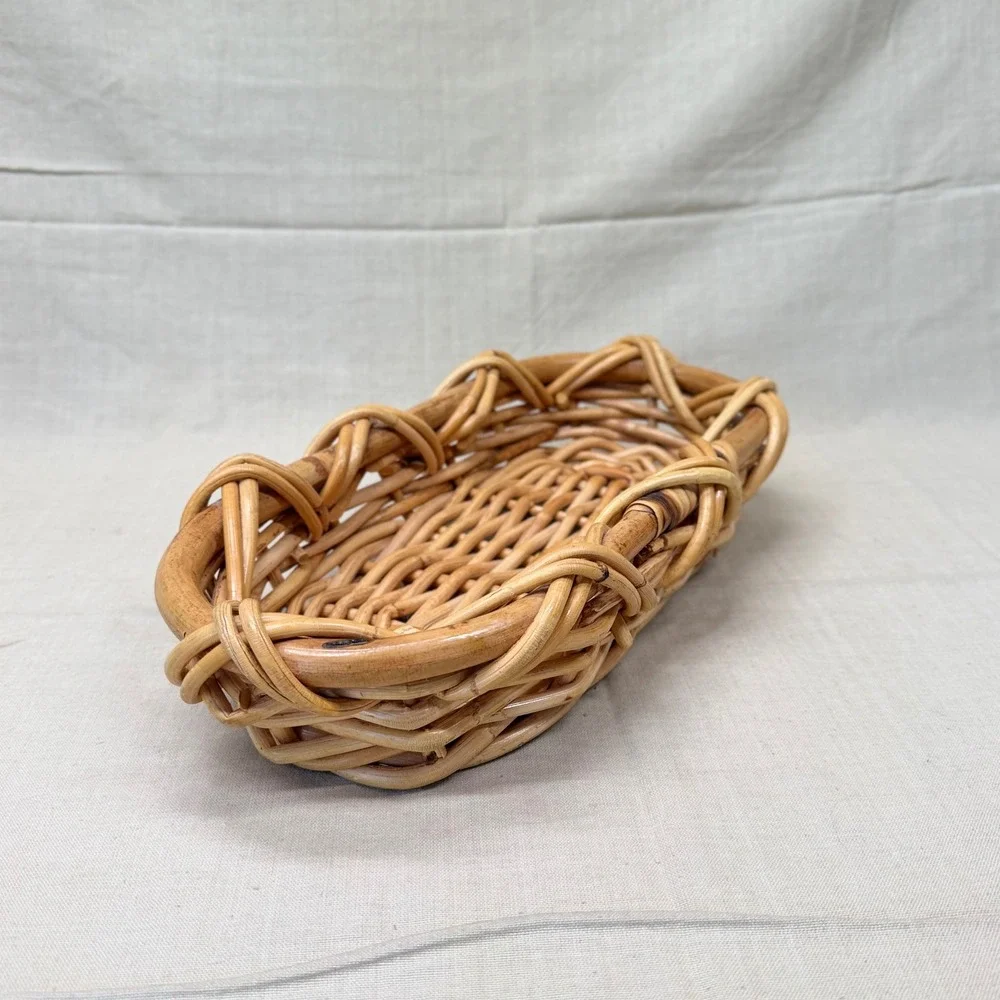 Vintage Natural Woven Rattan Wicker Oval Bread Fruit Basket Tray Co Decorn